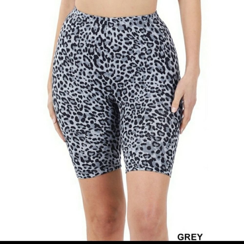 Animal Print High Waisted Biker Shorts Grey super soft sz XL 12-14